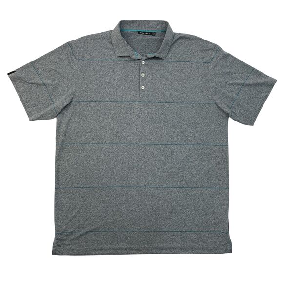 Devereux Polo Shirt Mens XXL 2XL Grey Blue Heathered Striped Performance Golf - Picture 1 of 9